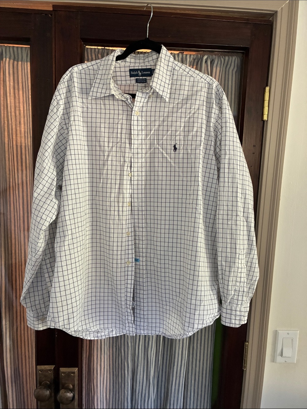 Ralph Lauren White Button-Down Shirt with Navy Grid